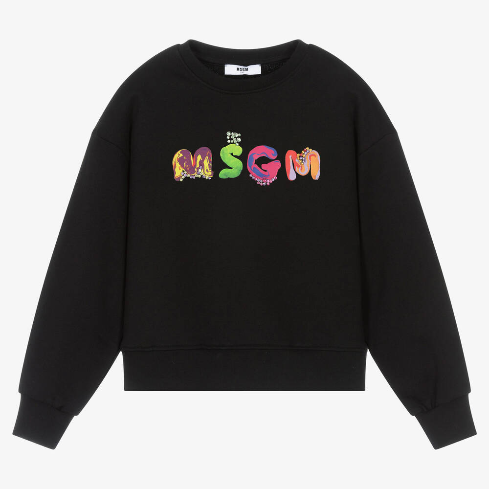 MSGM - سويتشيرت تينز بناتي قطن لون أسود | Childrensalon