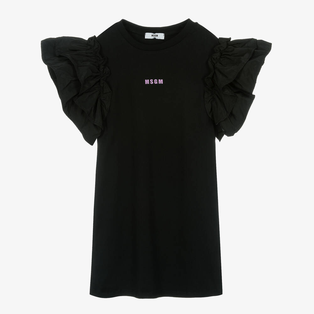 MSGM Teen Girls Black Cotton Logo Dress Childrensalon Outlet