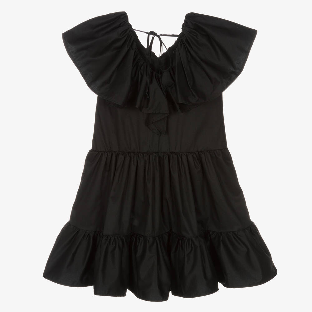 MSGM - Robe noire en coton à volants ado | Childrensalon