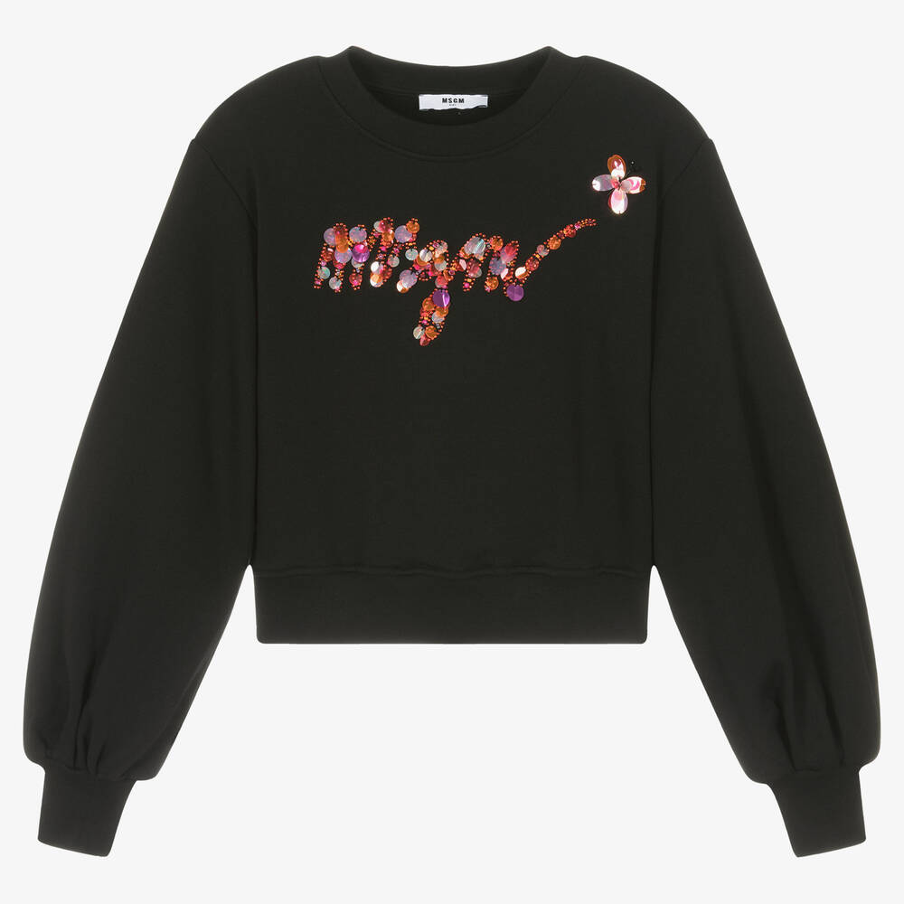 MSGM - Teen Girls Black Cotton Sequin Sweatshirt | Childrensalon