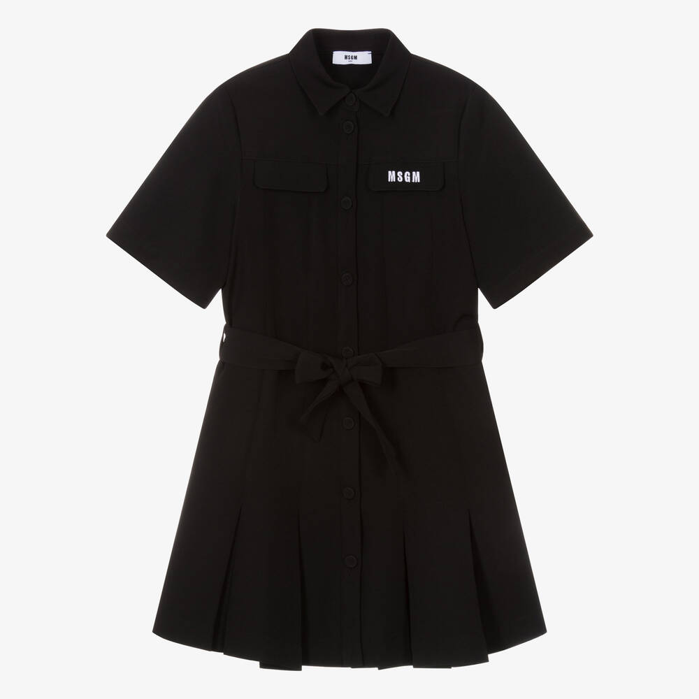 MSGM-Черное платье-рубашка из крепа для девочек-подростков | Childrensalon Outlet