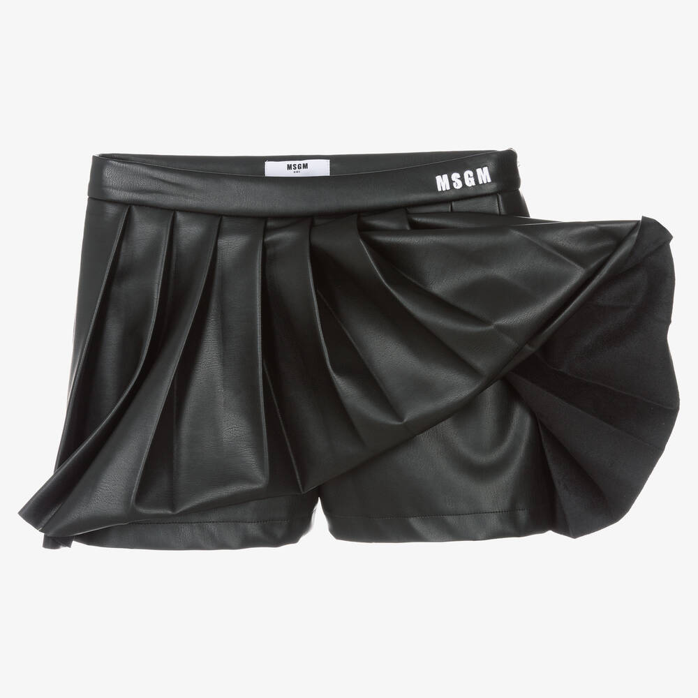 MSGM-Teen Girls Black Faux Leather Skort | Childrensalon Outlet