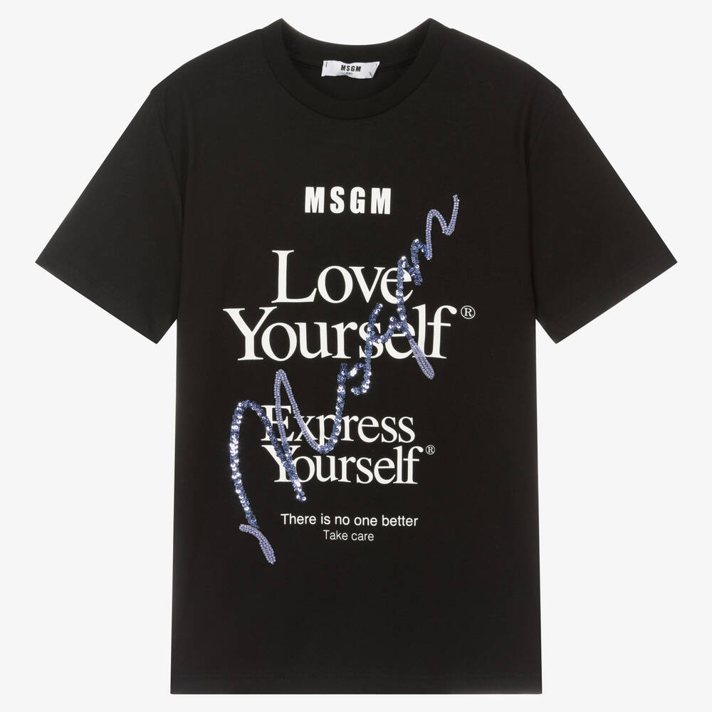 MSGM - Teen Girls Black Logo T-Shirt | Childrensalon