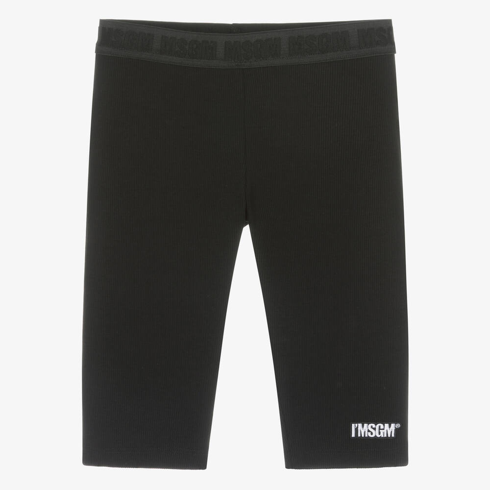 MSGM-Teen Girls Black Ribbed Cycling Shorts | Childrensalon Outlet
