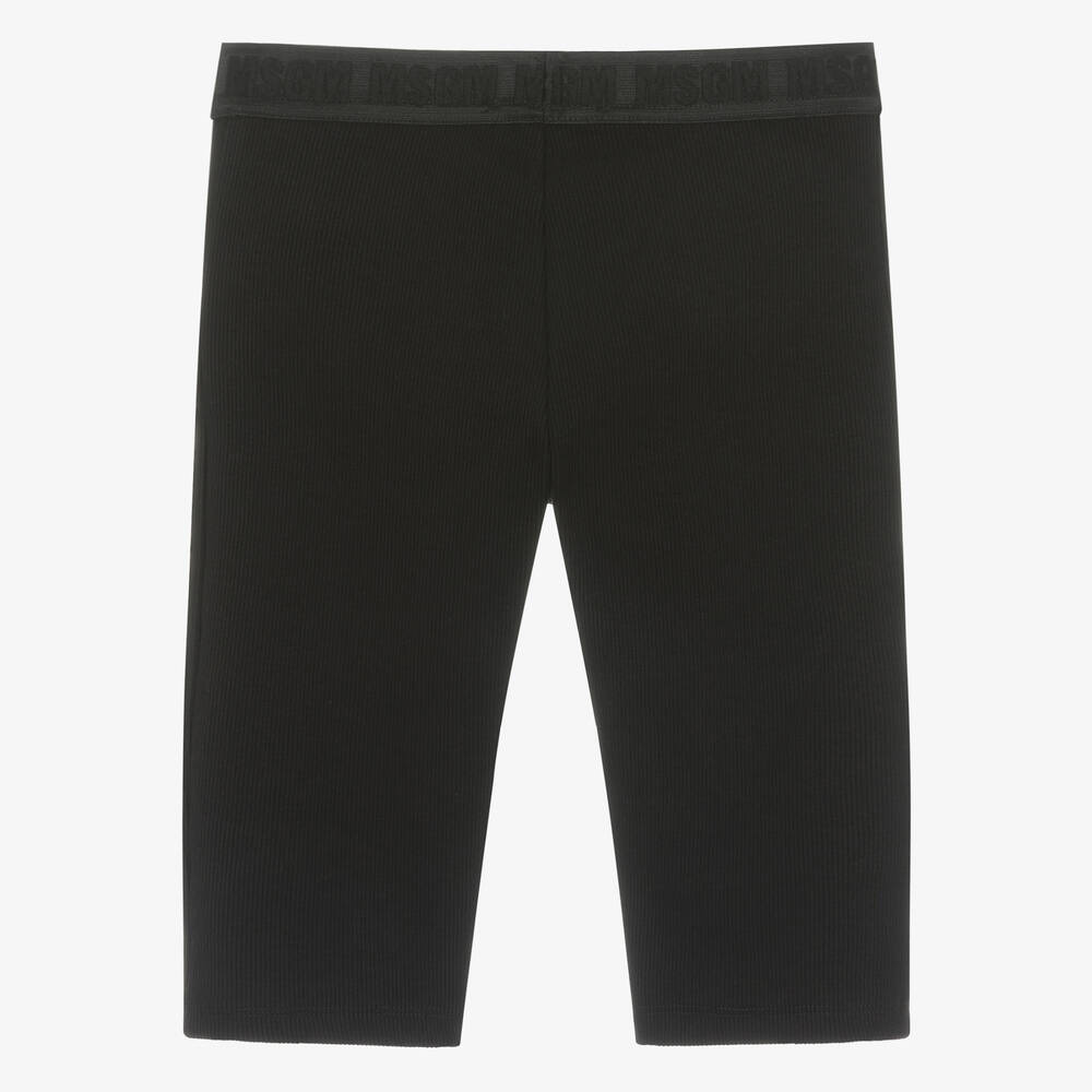 MSGM Teen Girls Black Ribbed Cycling Shorts