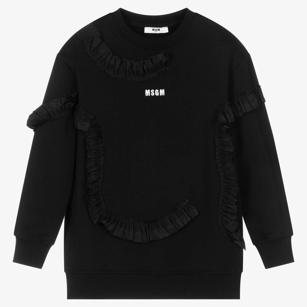 MSGM - Teen Girls Black Ruffle Maxi Sweatshirt  | Childrensalon