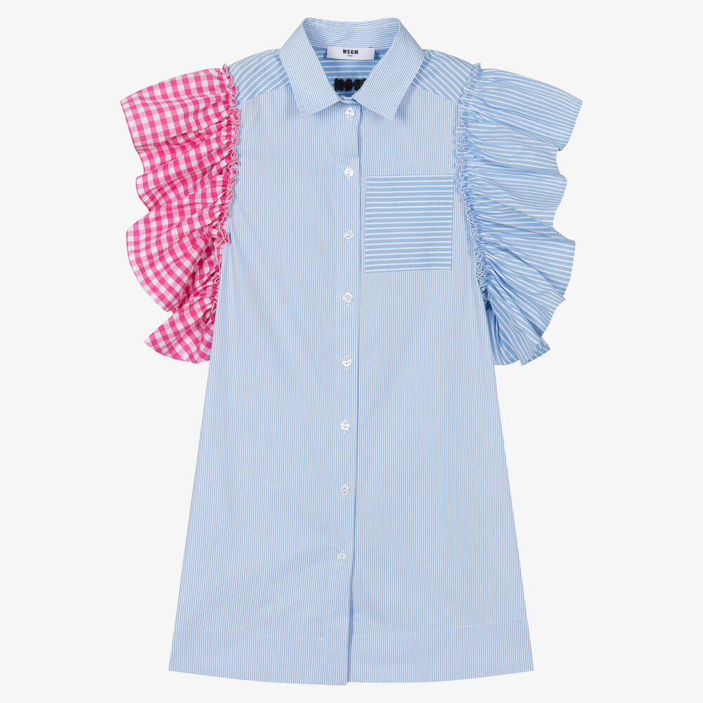 MSGM-Teen Girls Blue Striped Cotton Dress | Childrensalon Outlet
