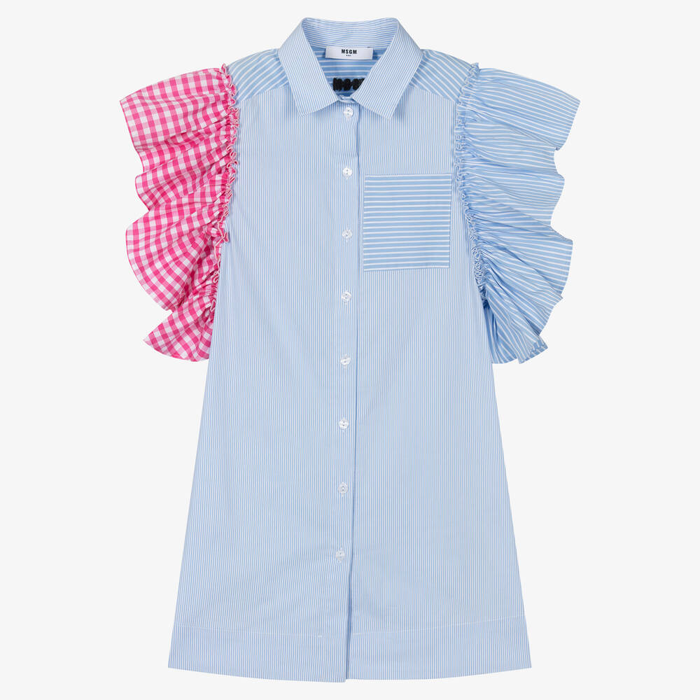 MSGM - Robe bleue rayée en coton ado | Childrensalon