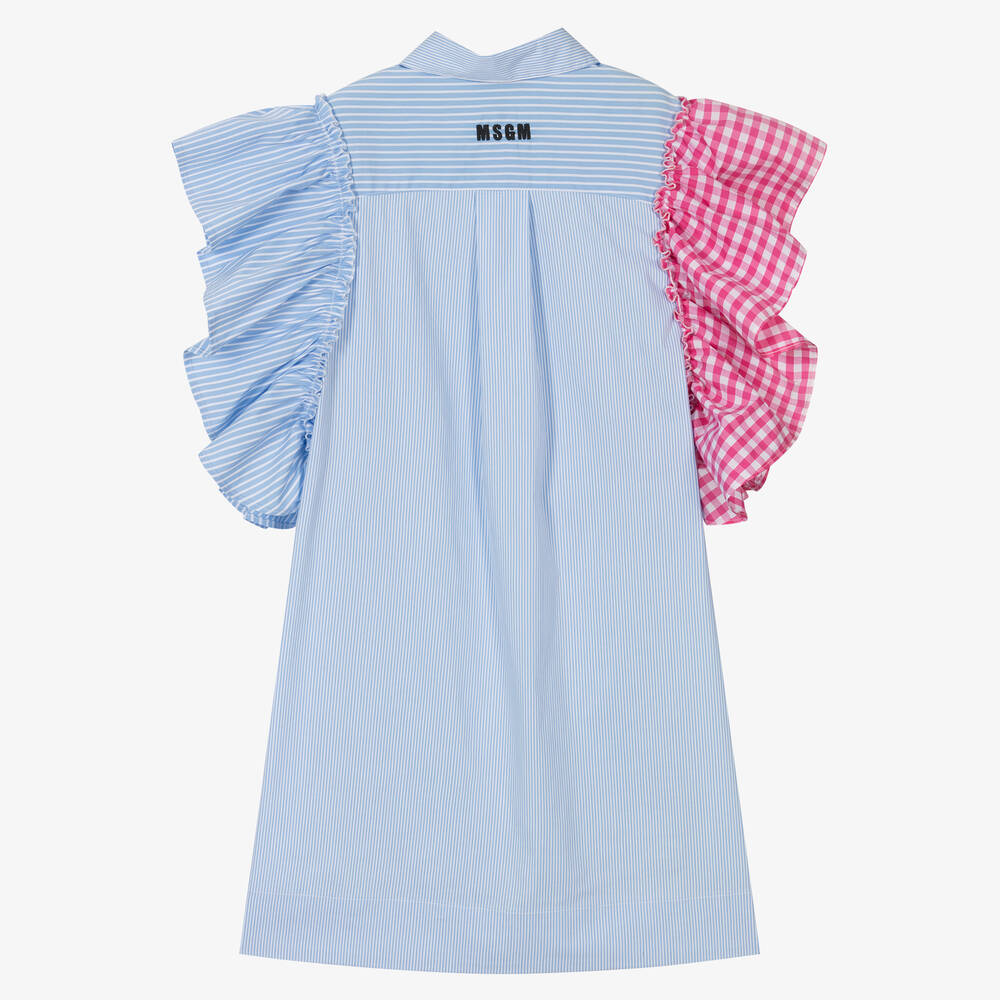 MSGM Teen Girls Blue Striped Cotton Dress Childrensalon Outlet