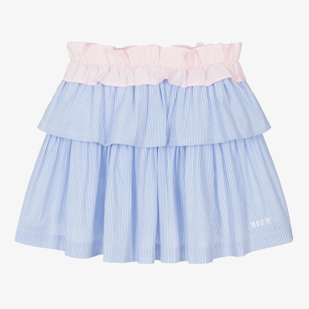 MSGM-Teen Girls Blue Striped Cotton Skirt | Childrensalon Outlet