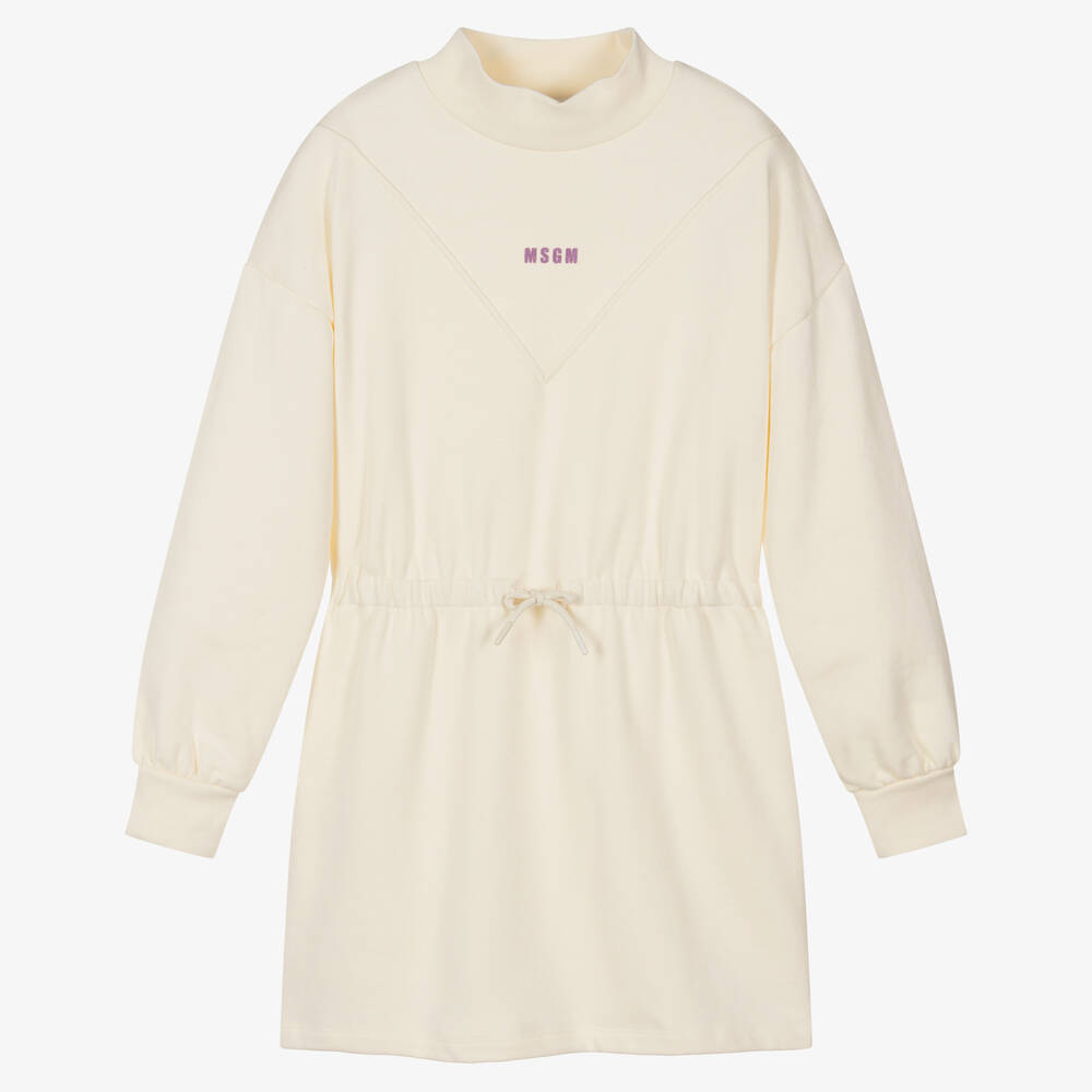 MSGM-فستان تينز بناتي قطن لون عاجي | Childrensalon Outlet