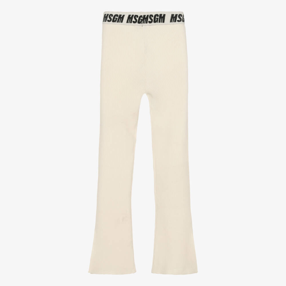 MSGM-بنطلون مزيج فيسكوز محبوك مضلع لون بيج | Childrensalon Outlet