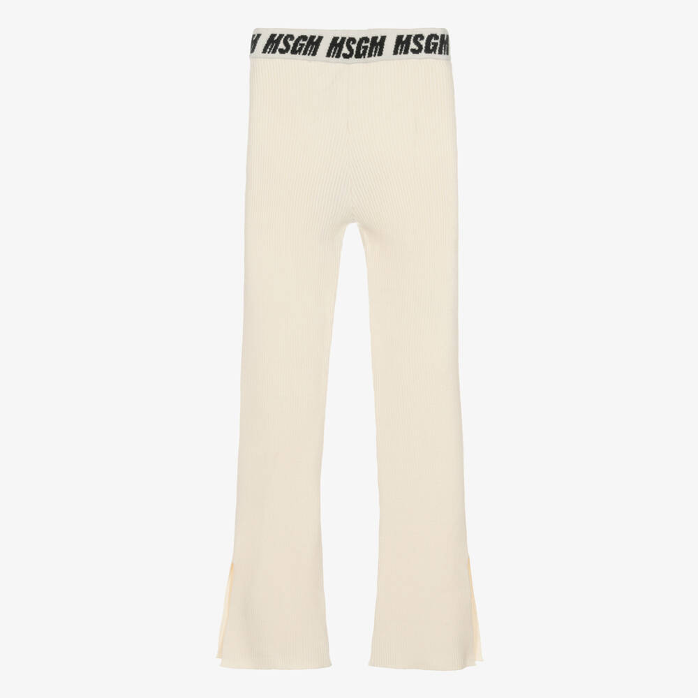 MSGM - Teen Girls Ivory Ribbed Knit Trousers | Childrensalon