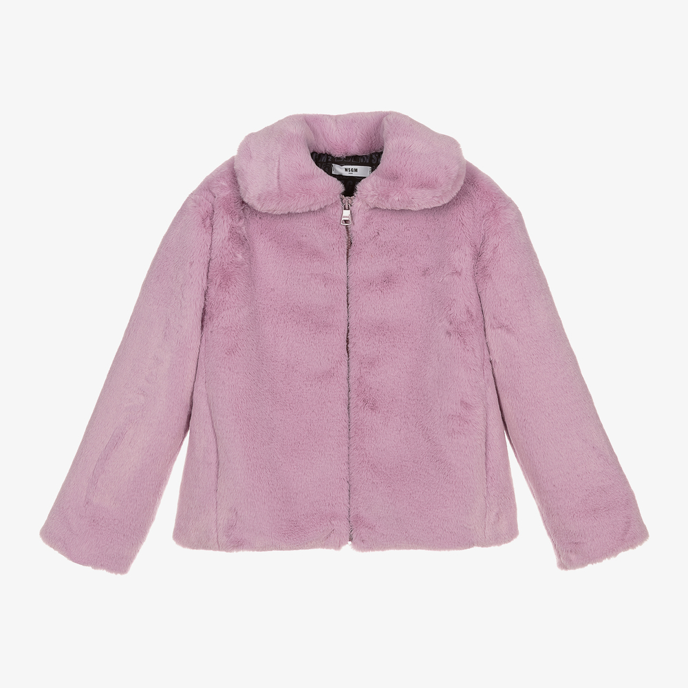 MSGM - Teen Girls Lilac Faux Fur Jacket | Childrensalon