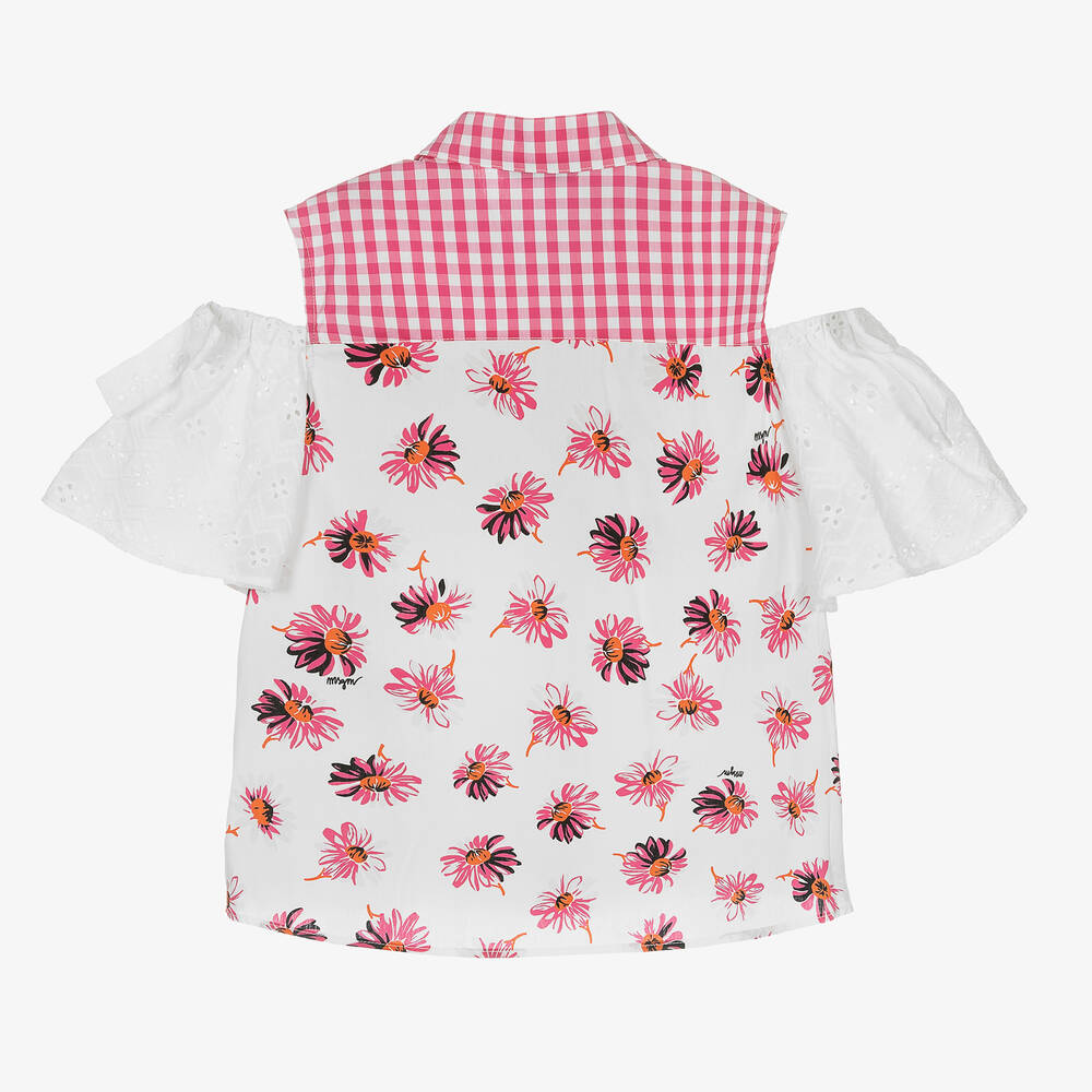 MSGM-Teen Girls Pink Check & Flower Blouse | Childrensalon Outlet