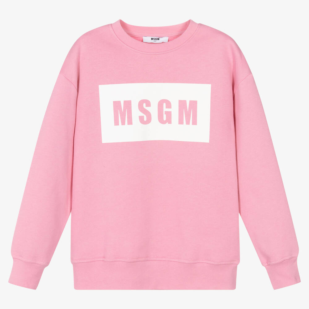 MSGM - سويتشيرت تينز بناتي قطن جيرسي لون زهري | Childrensalon