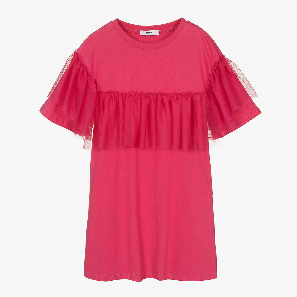 MSGM - Розовое платье из хлопка и тюля | Childrensalon