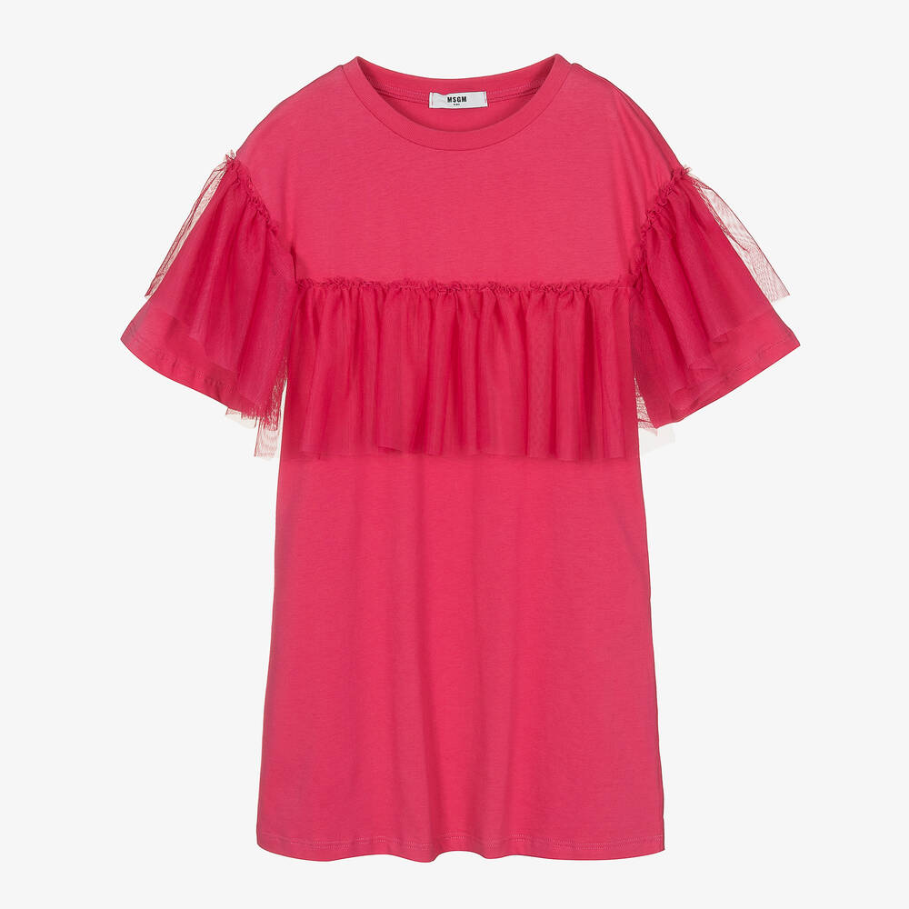 MSGM-Розовое платье из хлопка и тюля | Childrensalon Outlet
