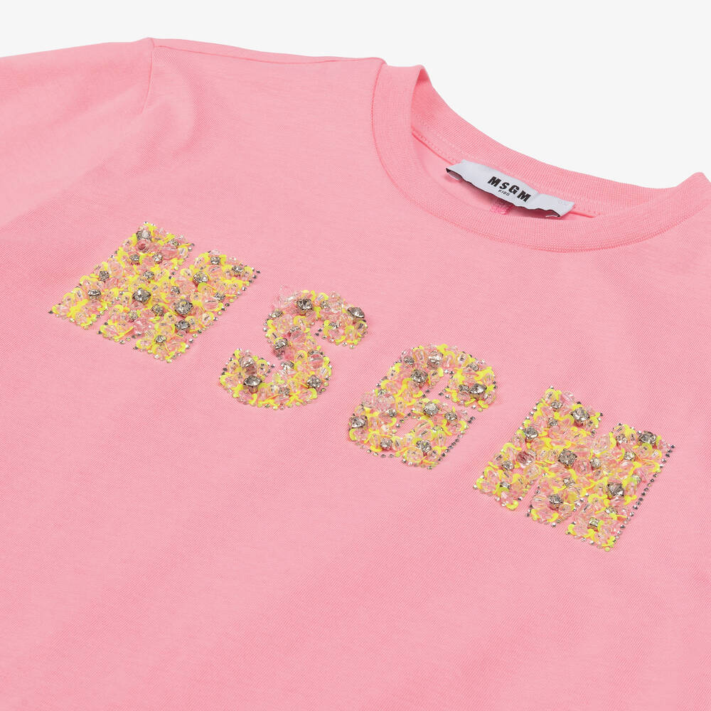 MSGM-تيشيرت كروب قطن لون زهري للمراهقات | Childrensalon Outlet