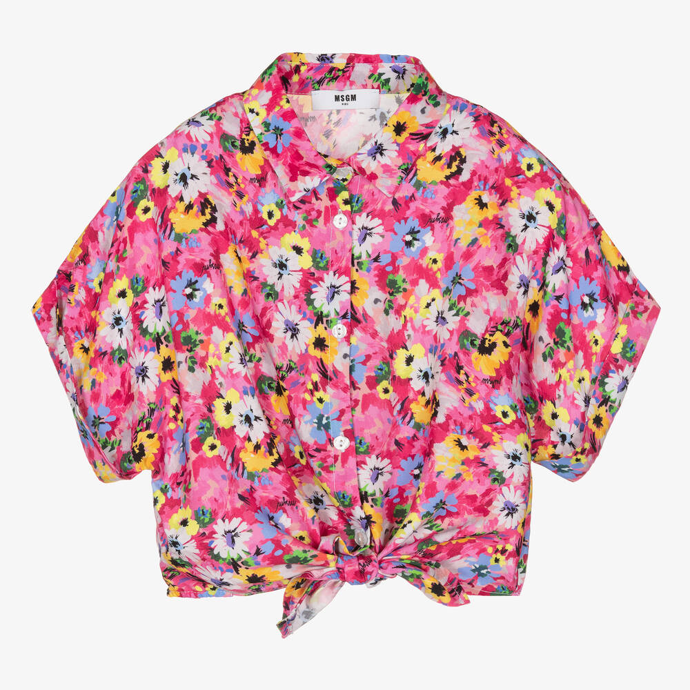 MSGM - Teen Girls Pink Cropped Floral Blouse | Childrensalon