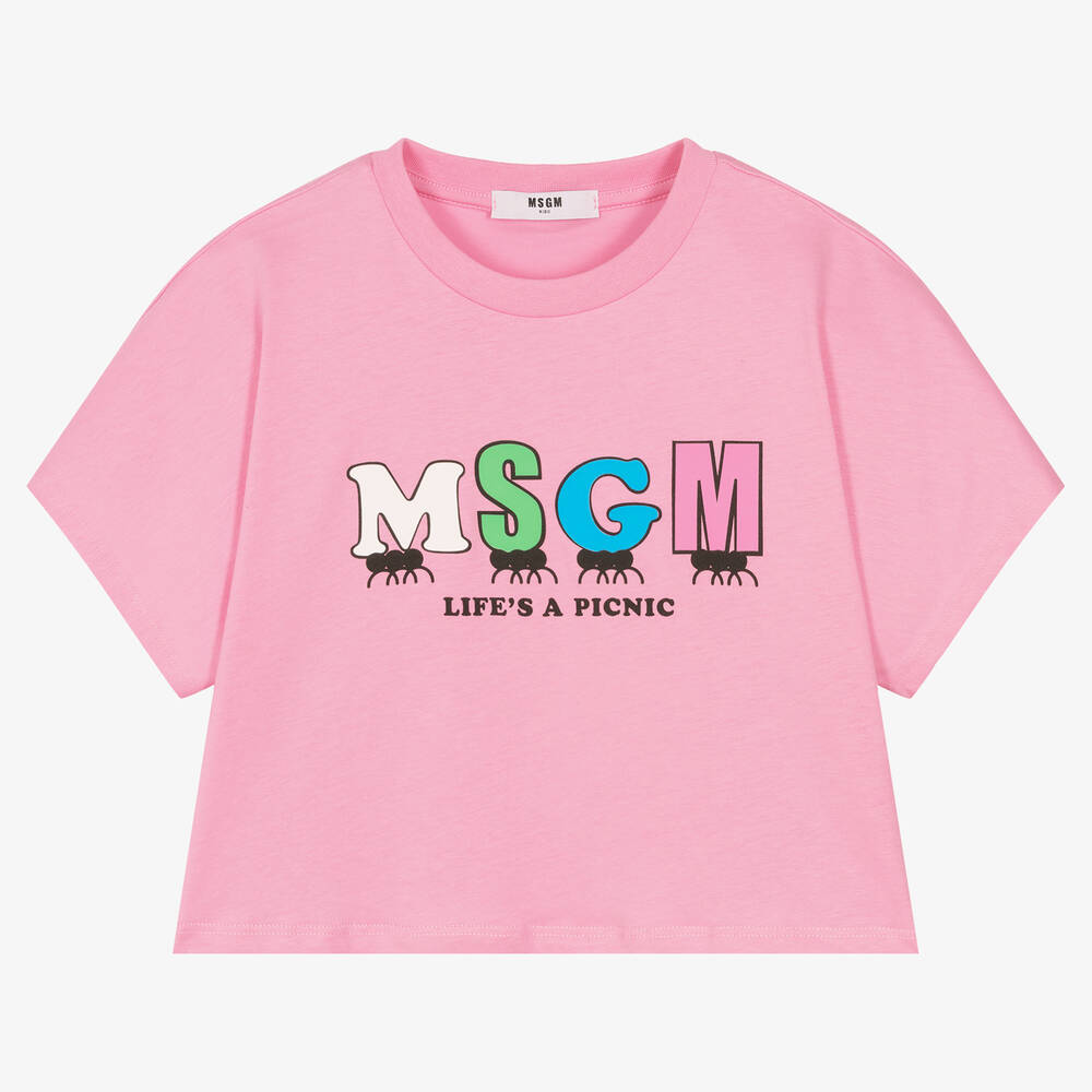MSGM - Розовая укороченная футболка | Childrensalon