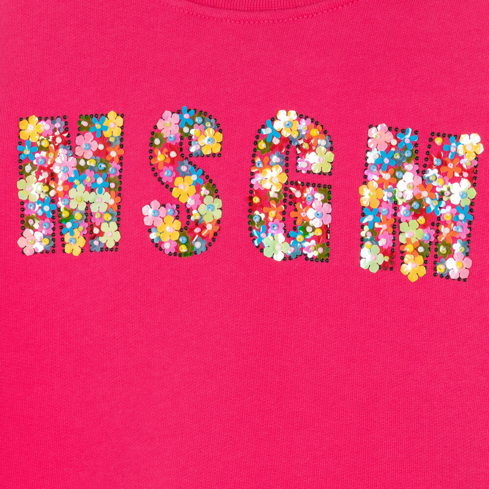MSGM Teen Girls Pink Logo Cropped Sweatshirt Childrensalon Outlet