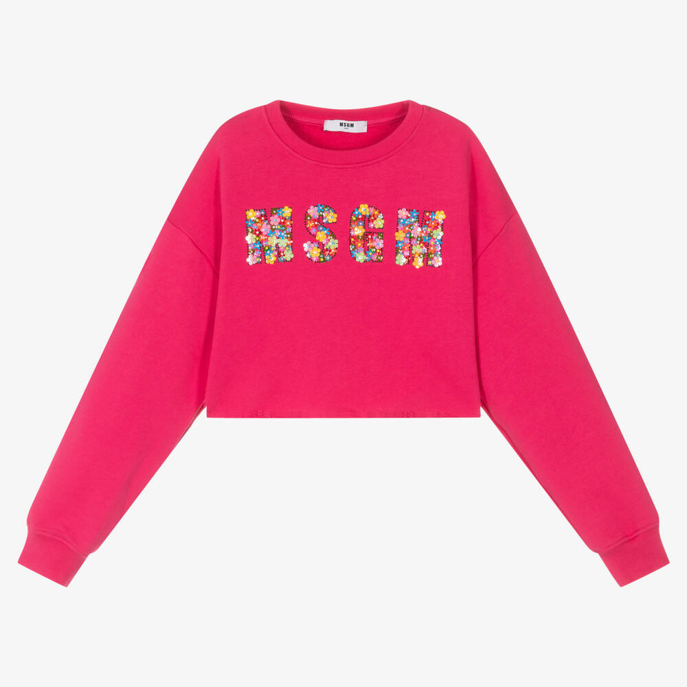 MSGM - Teen Girls Pink Logo Cropped Sweatshirt | Childrensalon