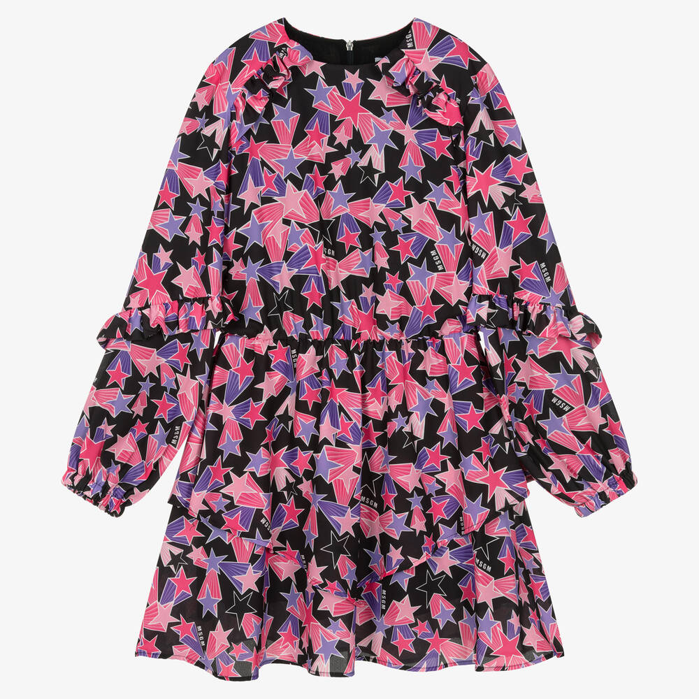 MSGM - Rosa Georgette-Kleid mit Sternen | Childrensalon