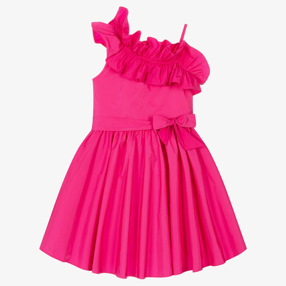 MSGM - فستان تافتا مزين بكشكش لون زهري فيوشيا | Childrensalon