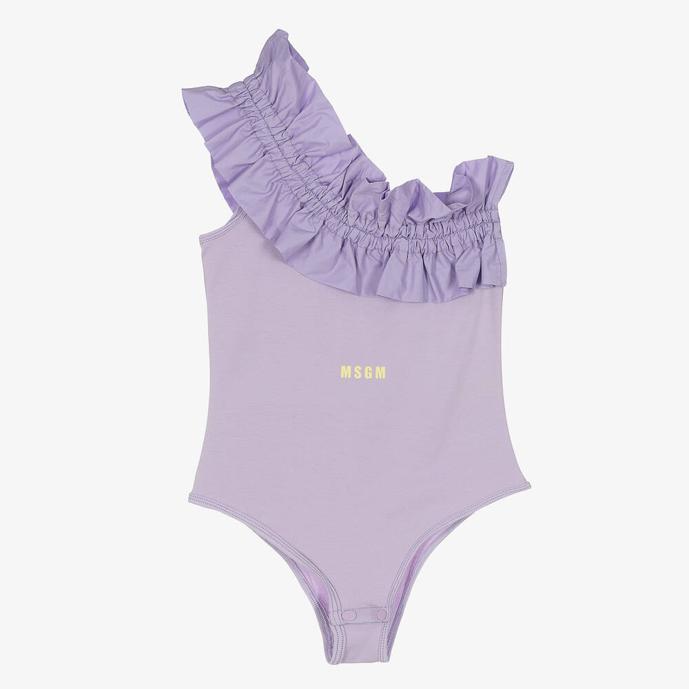 MSGM - Teen Girls Purple Cotton Logo Bodysuit | Childrensalon