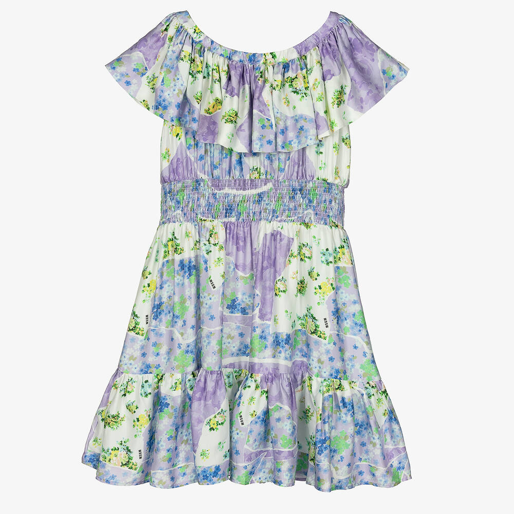 MSGM - Teen Girls Purple Floral Logo Dress | Childrensalon