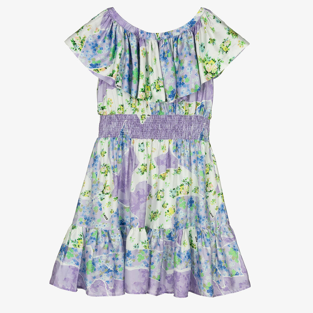 MSGM-Teen Girls Purple Floral Logo Dress | Childrensalon Outlet