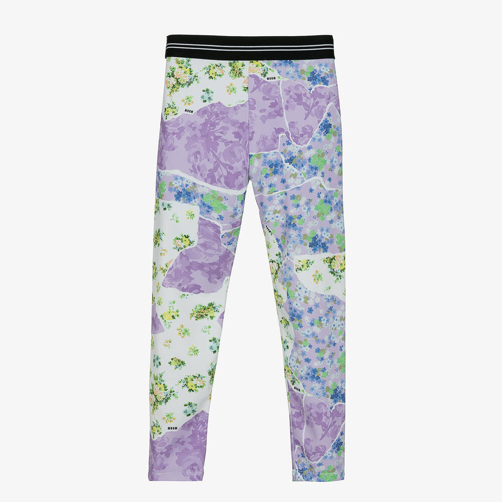 MSGM-Teen Girls Purple Floral Logo Leggings | Childrensalon Outlet