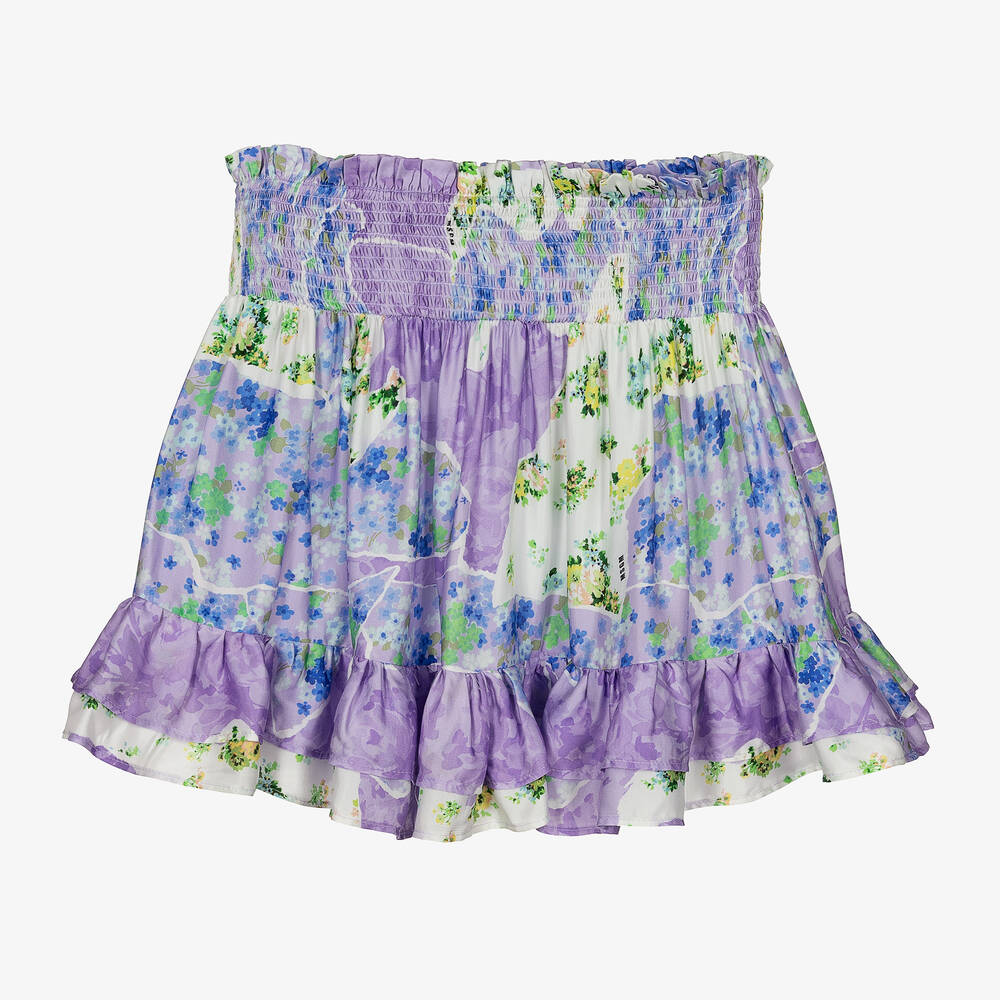 MSGM-Teen Girls Purple Floral Logo Skirt  | Childrensalon Outlet