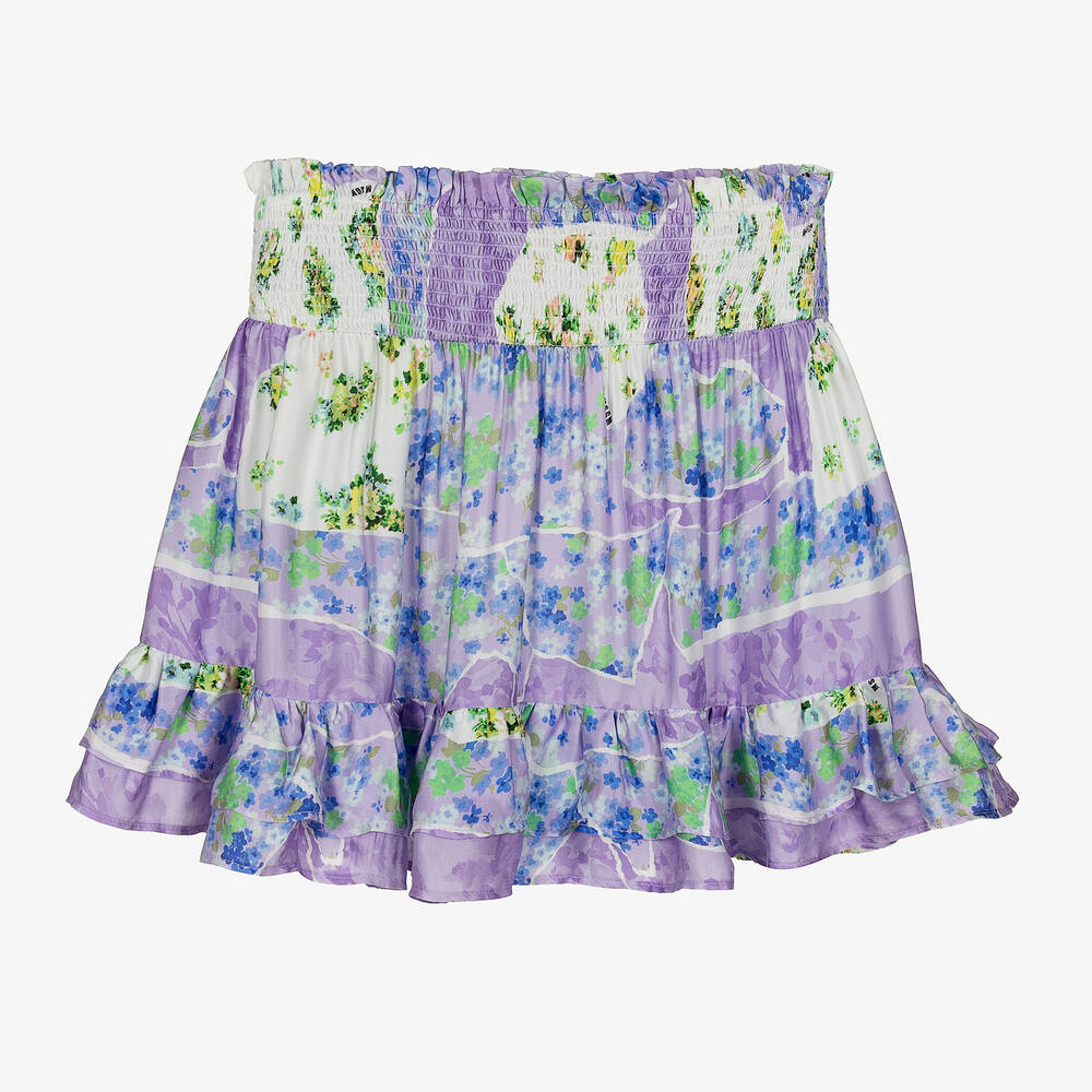 MSGM - Teen Girls Purple Floral Logo Skirt  | Childrensalon