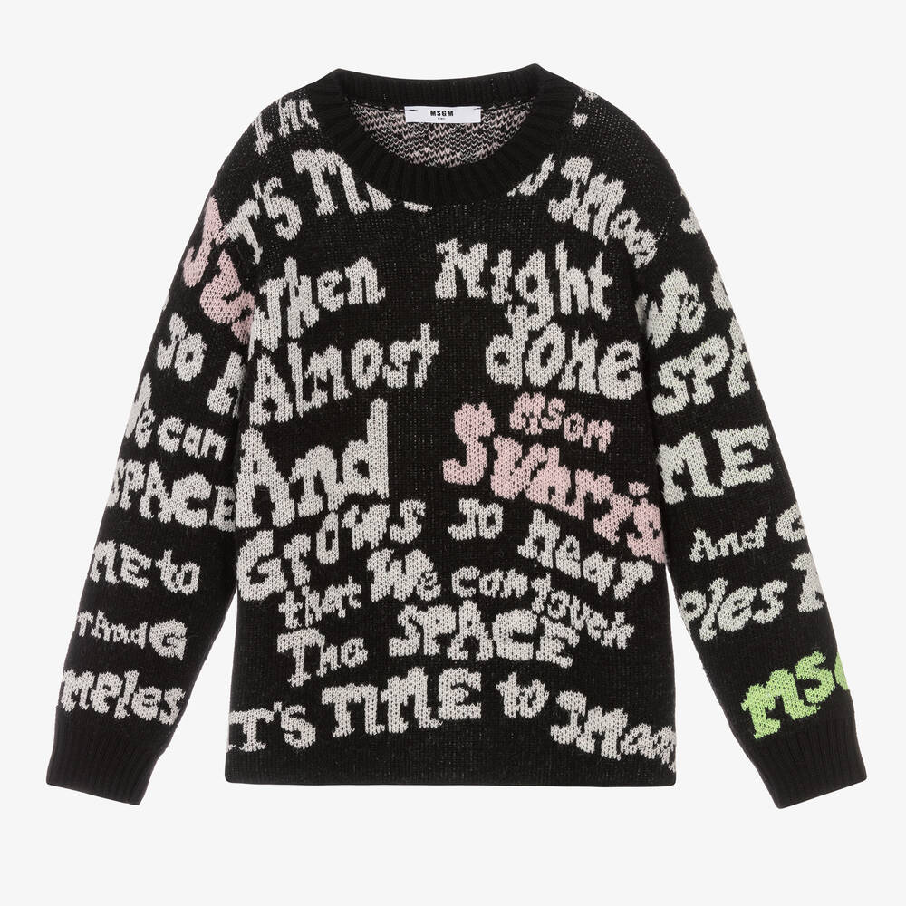 MSGM-كنزة تينز بناتي مزيج صوف لون أسود | Childrensalon Outlet