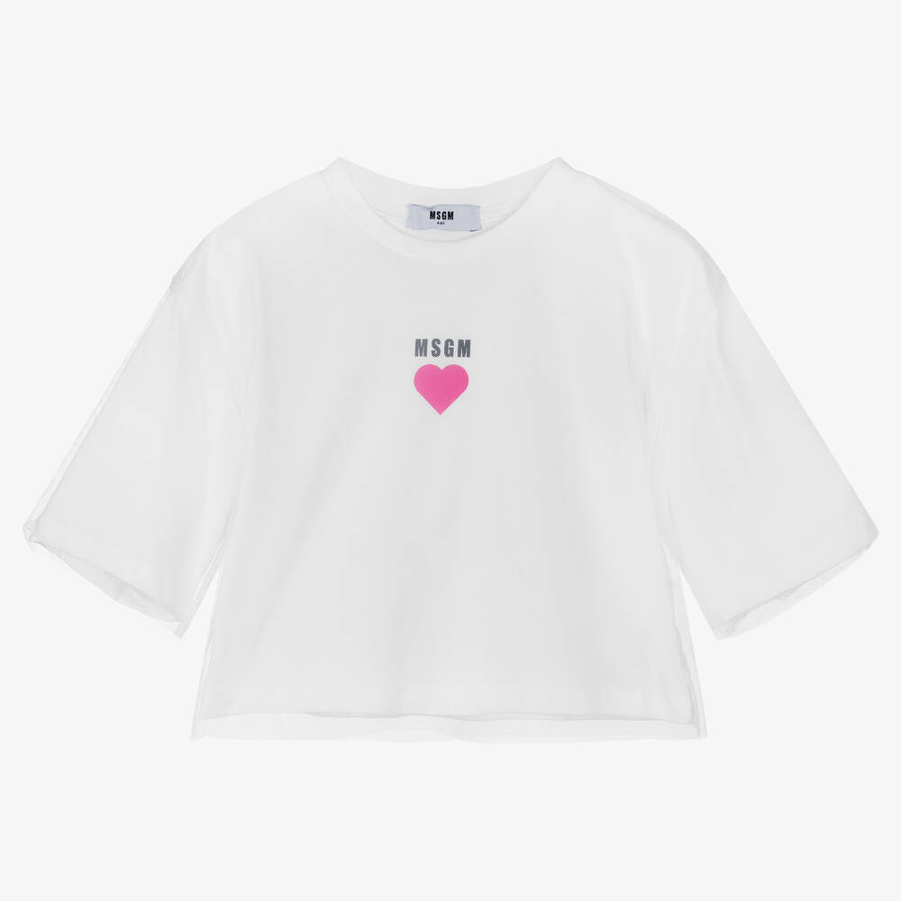 MSGM - Kurzes Teen Baumwoll-T-Shirt weiß | Childrensalon