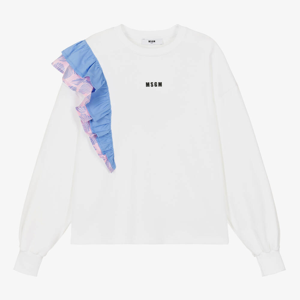 MSGM-Белый хлопковый свитшот с рюшами для девочек-подростков | Childrensalon Outlet