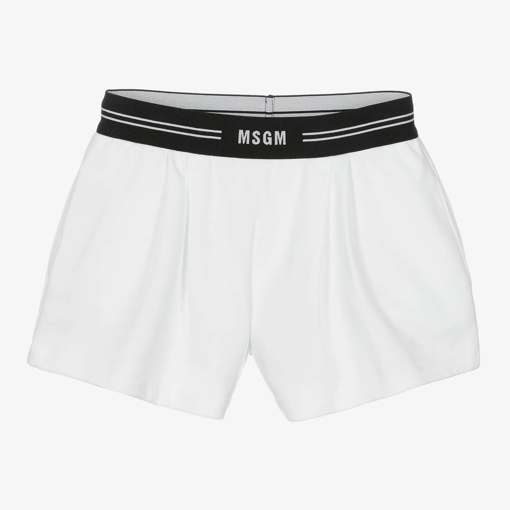 MSGM - Teen Girls White Cotton Logo Shorts | Childrensalon