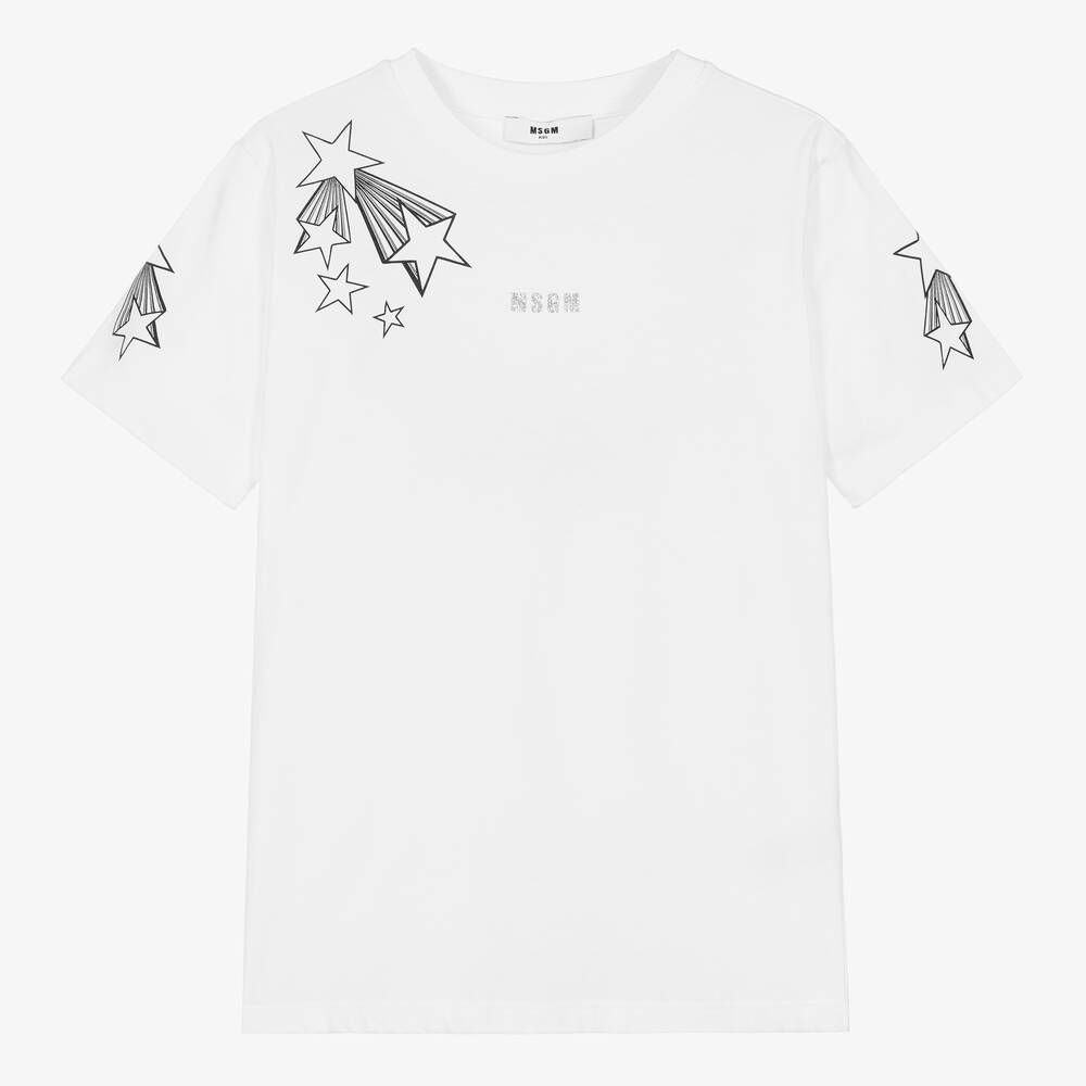 MSGM - T-shirt blanc en coton à étoiles | Childrensalon