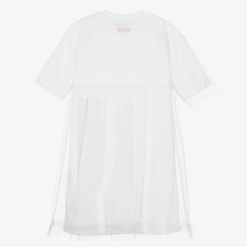 MSGM-Teen Girls White Cotton & Tulle Dress | Childrensalon Outlet