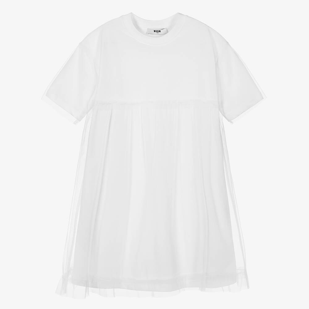 MSGM-Teen Girls White Cotton & Tulle Dress | Childrensalon Outlet