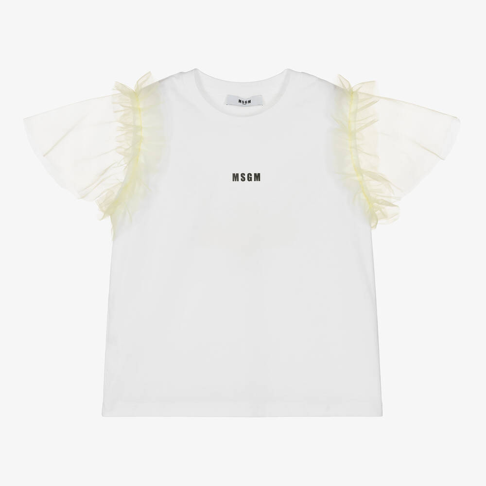 MSGM-Teen Girls White Cotton & Tulle T-Shirt | Childrensalon Outlet