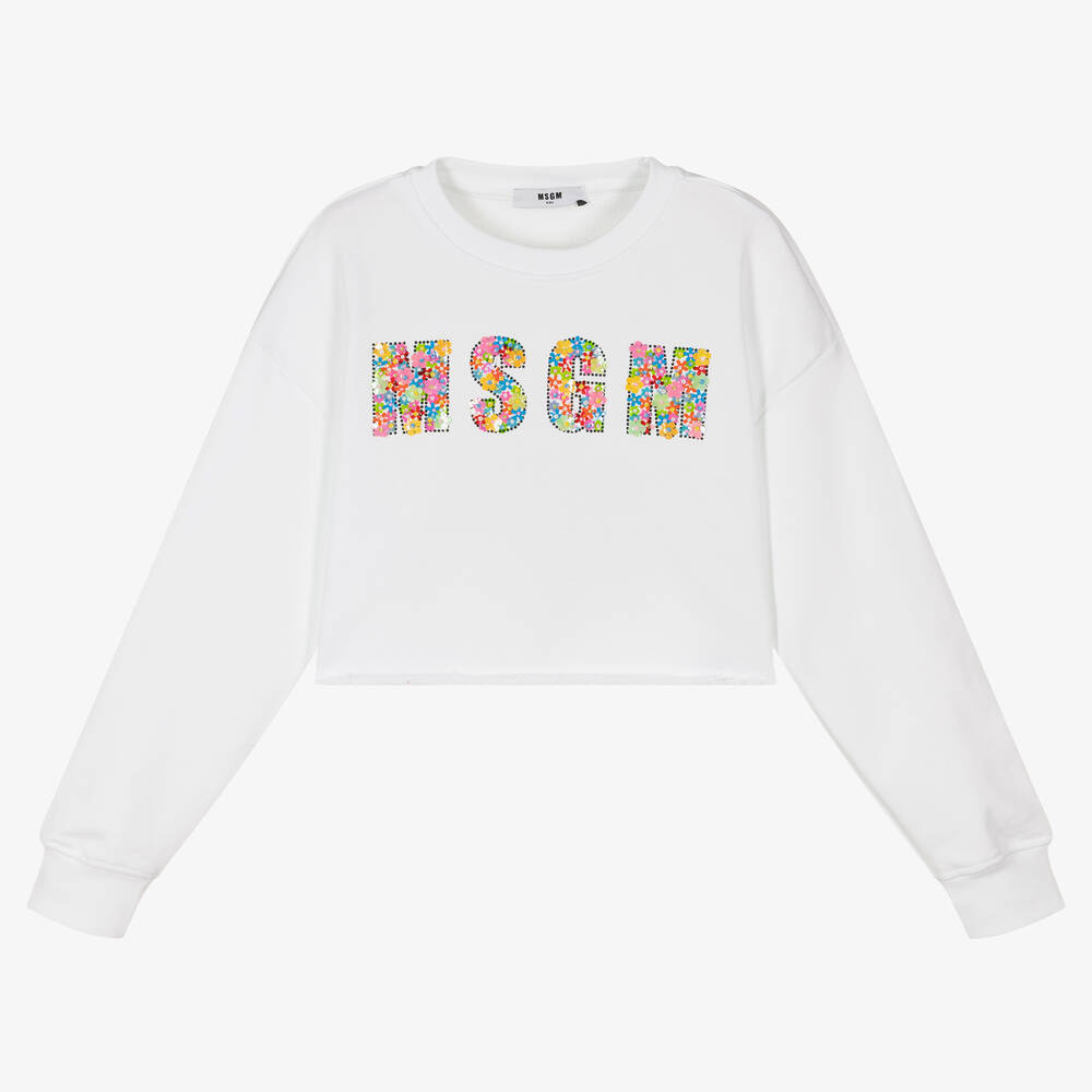 MSGM - Teen Girls White Logo Cropped Sweatshirt | Childrensalon