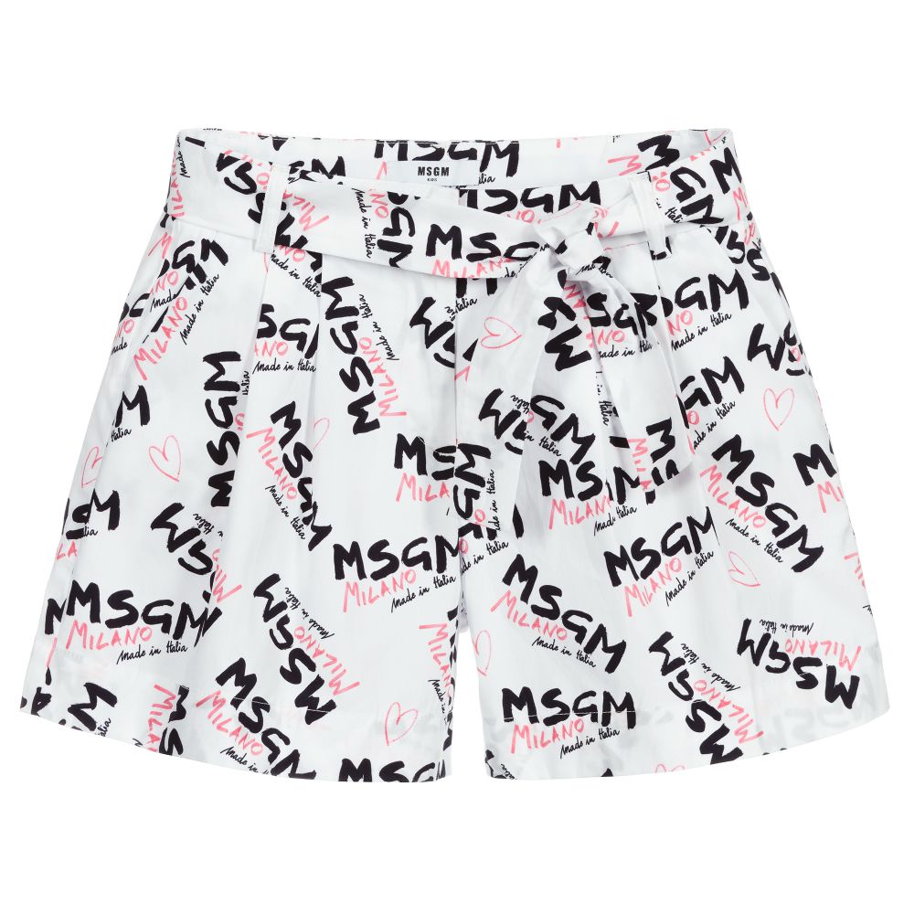 MSGM - Teen Girls White Logo Shorts | Childrensalon