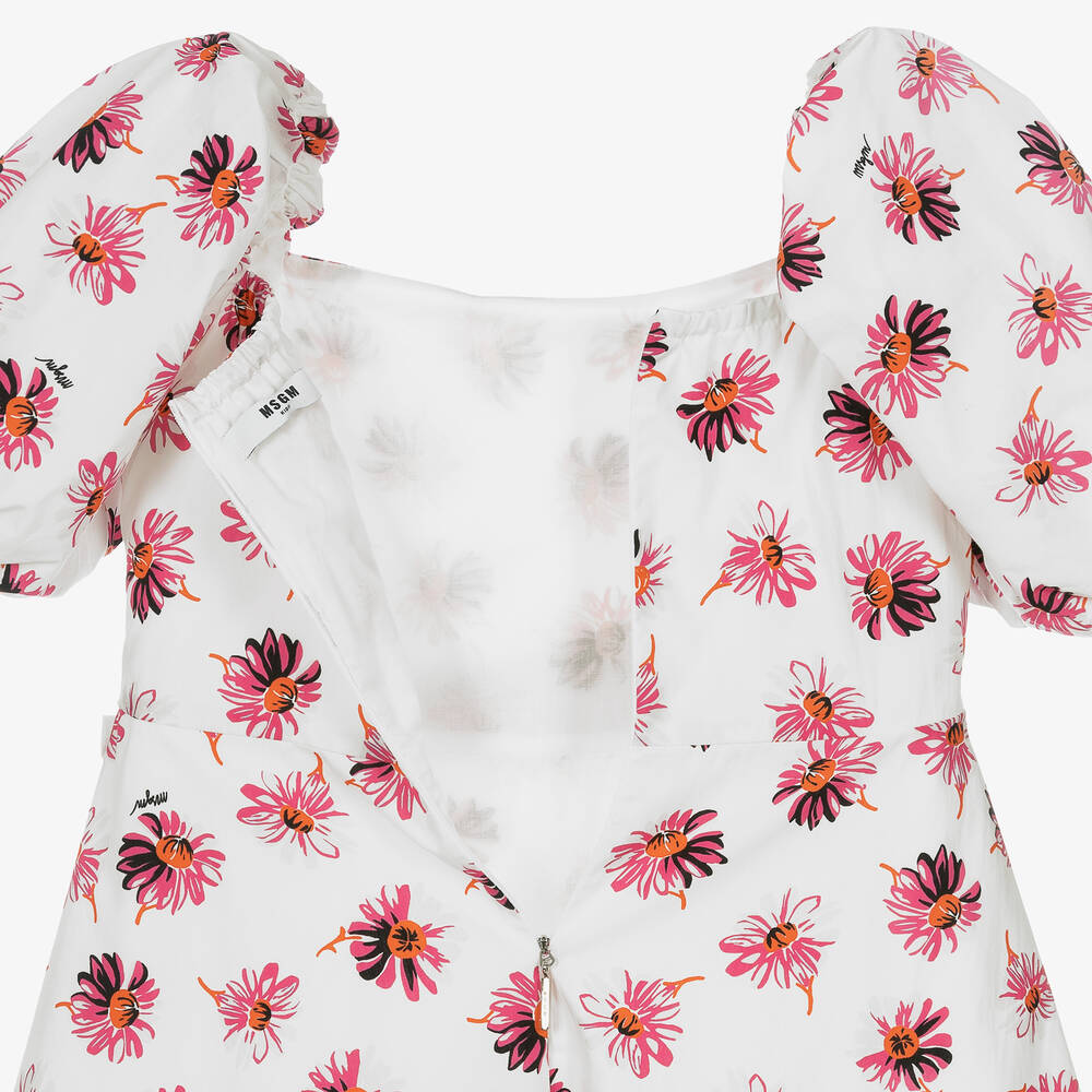 MSGM-Teen Girls White & Pink Flower Dress | Childrensalon Outlet