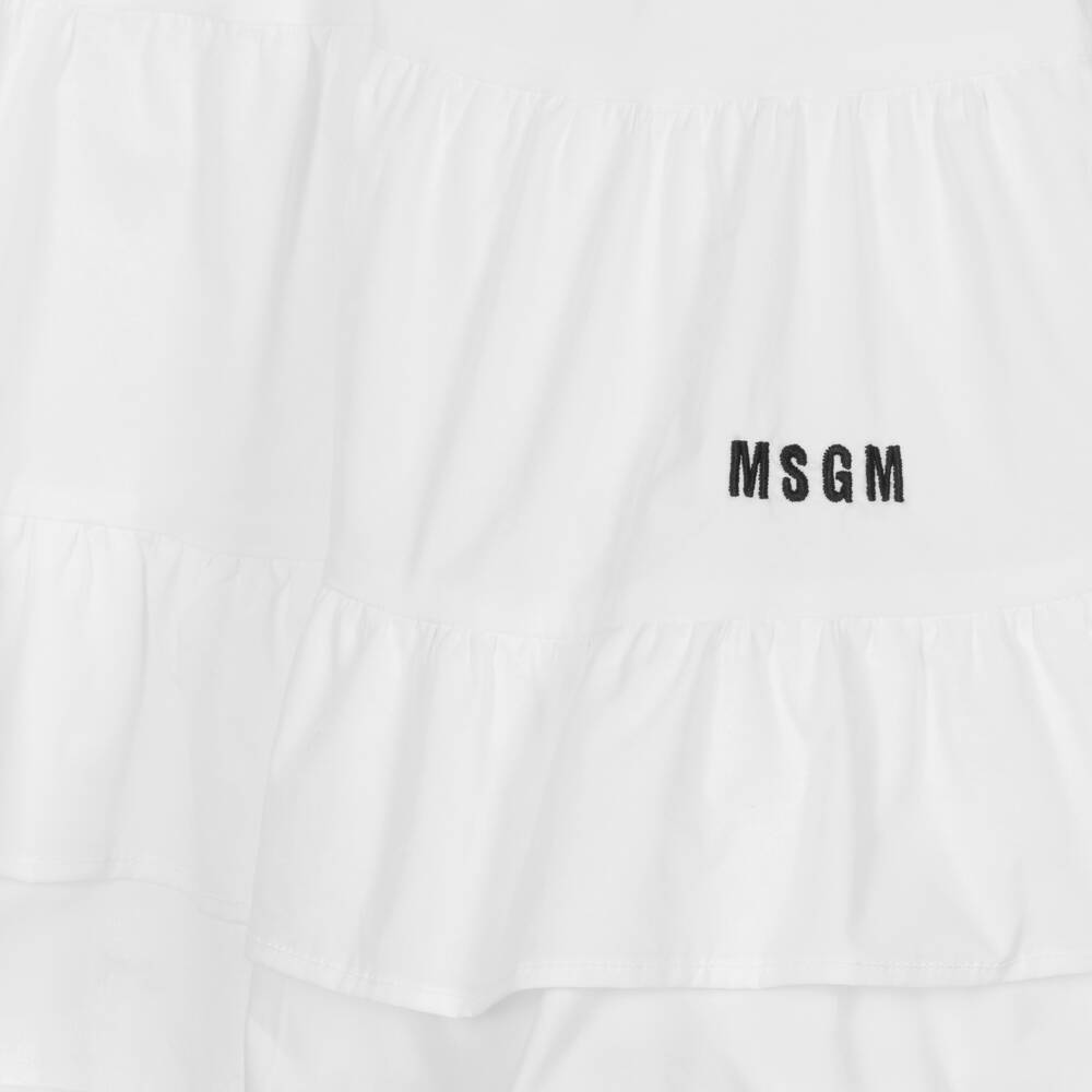 MSGM Teen Girls White Ruffle Cotton Dress Childrensalon Outlet