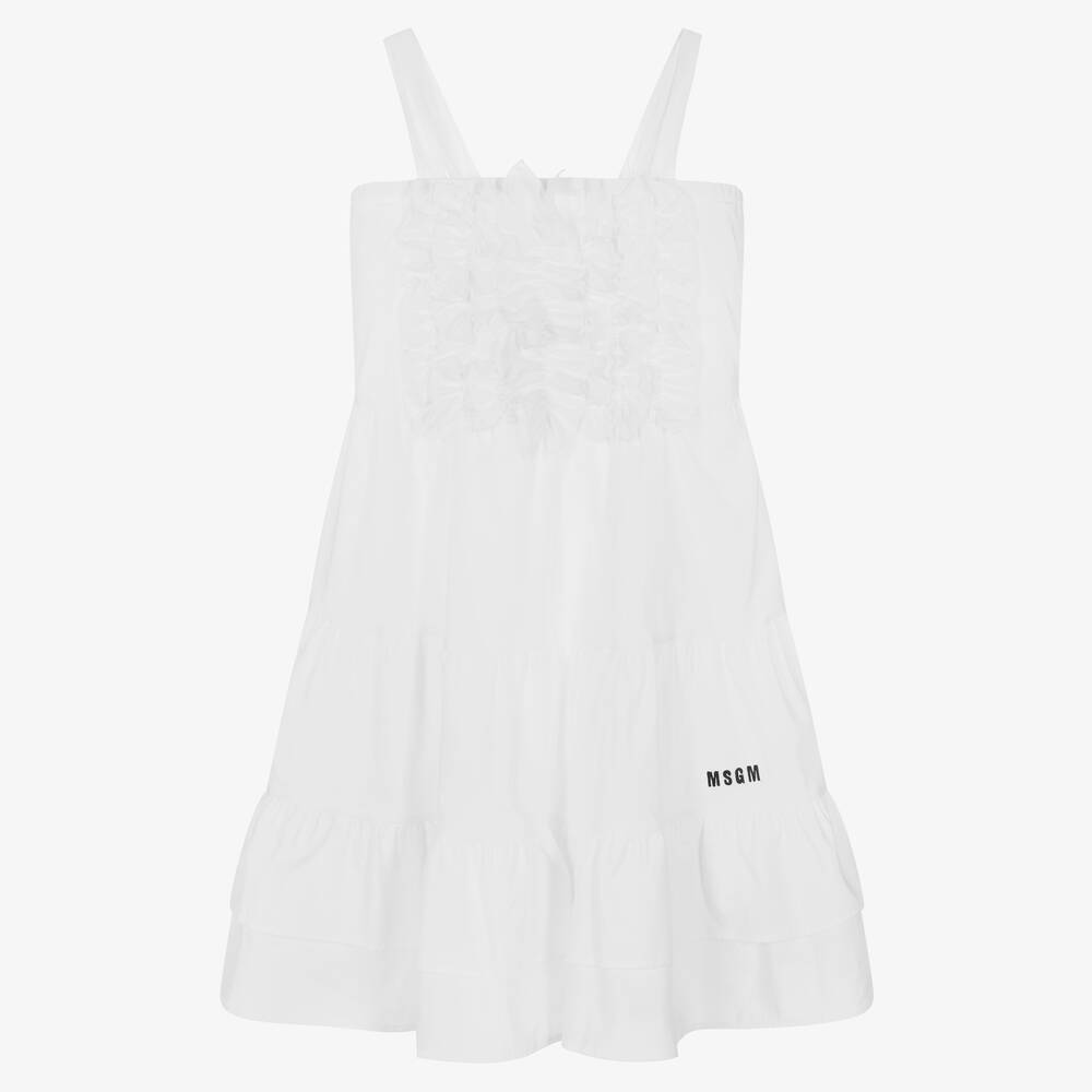 MSGM - Robe blanche en coton à volants ado | Childrensalon