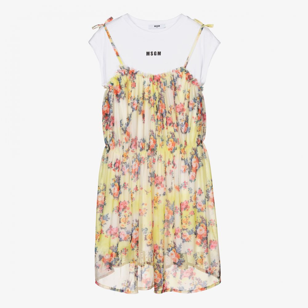 MSGM-Желтое платье в цветочек для девочек-подростков | Childrensalon Outlet