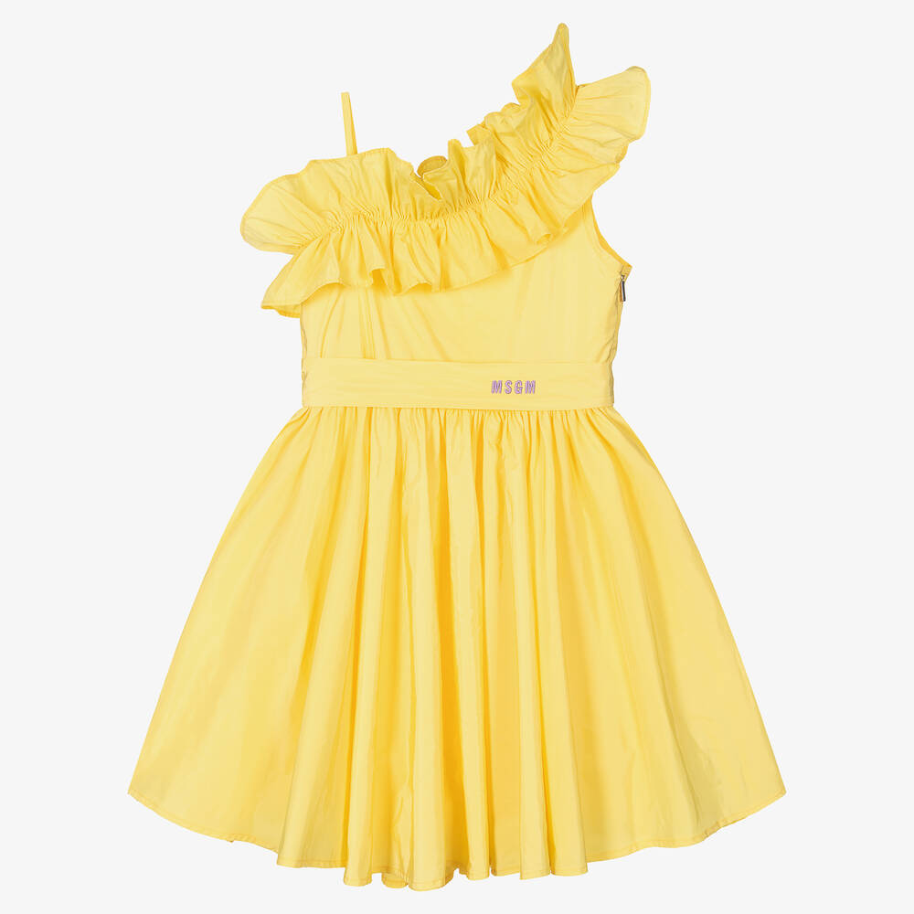 MSGM-Teen Girls Yellow Taffeta Ruffle Dress | Childrensalon Outlet